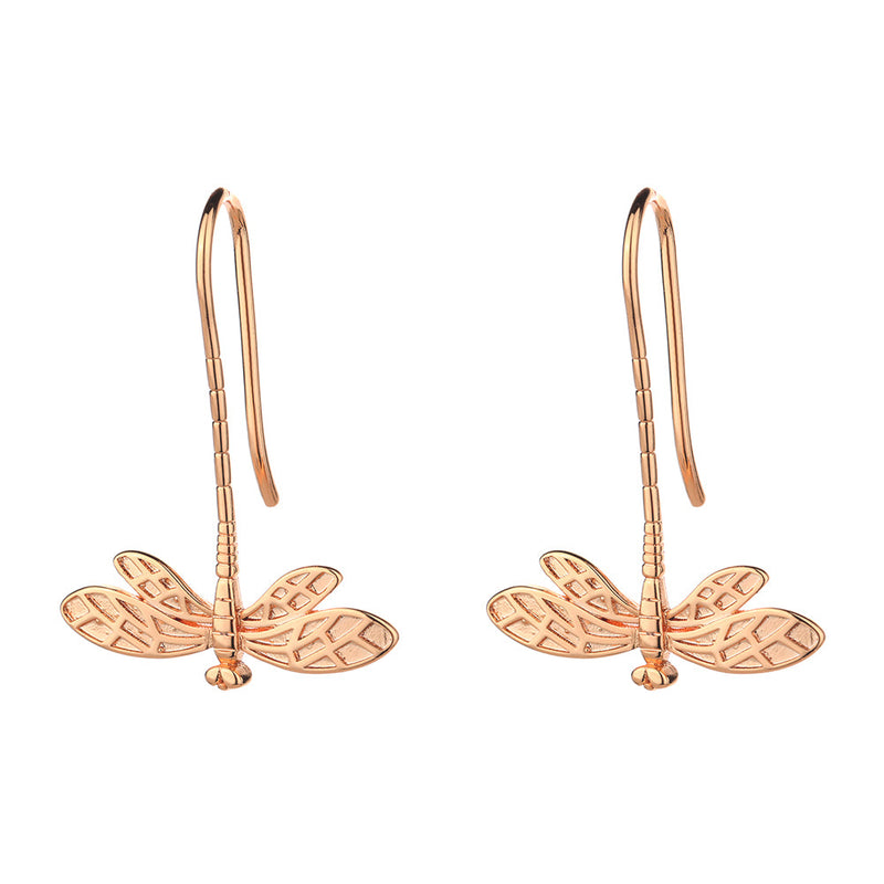 Sterling Silver and 14K Gold Dangle Dragonfly Earrings