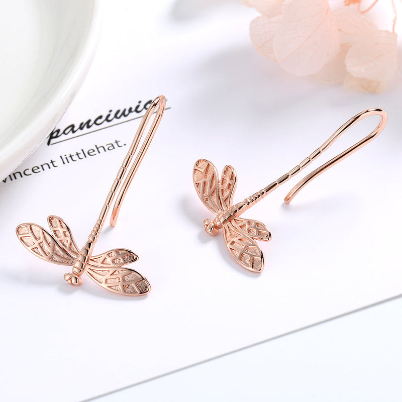 Sterling Silver and 14K Gold Dangle Dragonfly Earrings