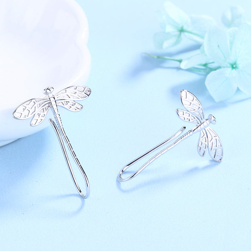 Sterling Silver and 14K Gold Dangle Dragonfly Earrings