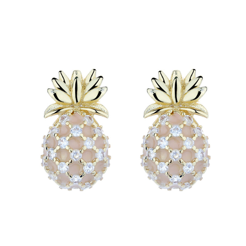 Amy and Annette 18K Gold Pineapple Studs with crystals from Swarovski