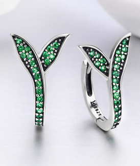 Sterling Silver Crystal Sprout Huggie Earrings