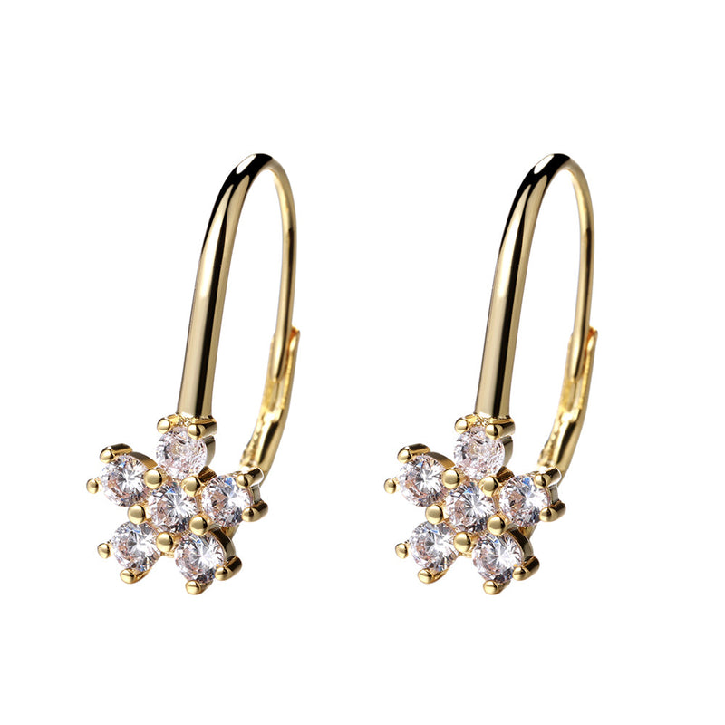 Amy and Annette Lever Back Earrings with Crystals in 18K Gold