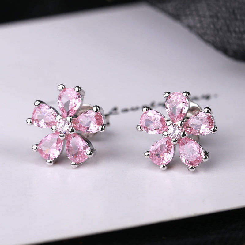 Sterling Silver Antique Pink Crystal Flower Studs