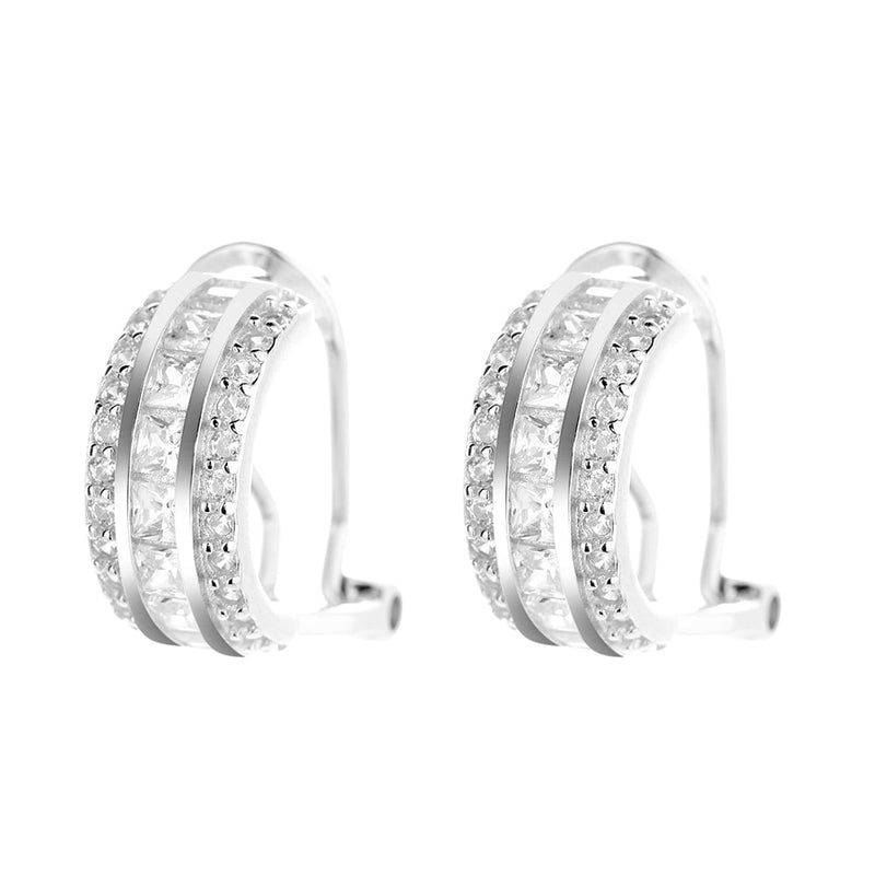 Sterling Silver Three Row Huggie Earring with Swarovski Crystal