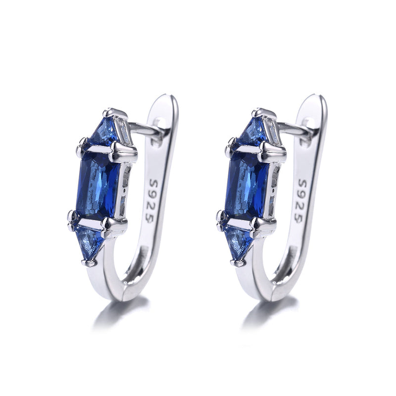 Amy and Annette Gemstone Sapphire or Emerald Huggie Earrings in Sterling Silver