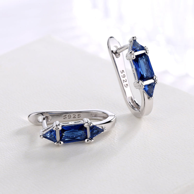 Amy and Annette Gemstone Sapphire or Emerald Huggie Earrings in Sterling Silver