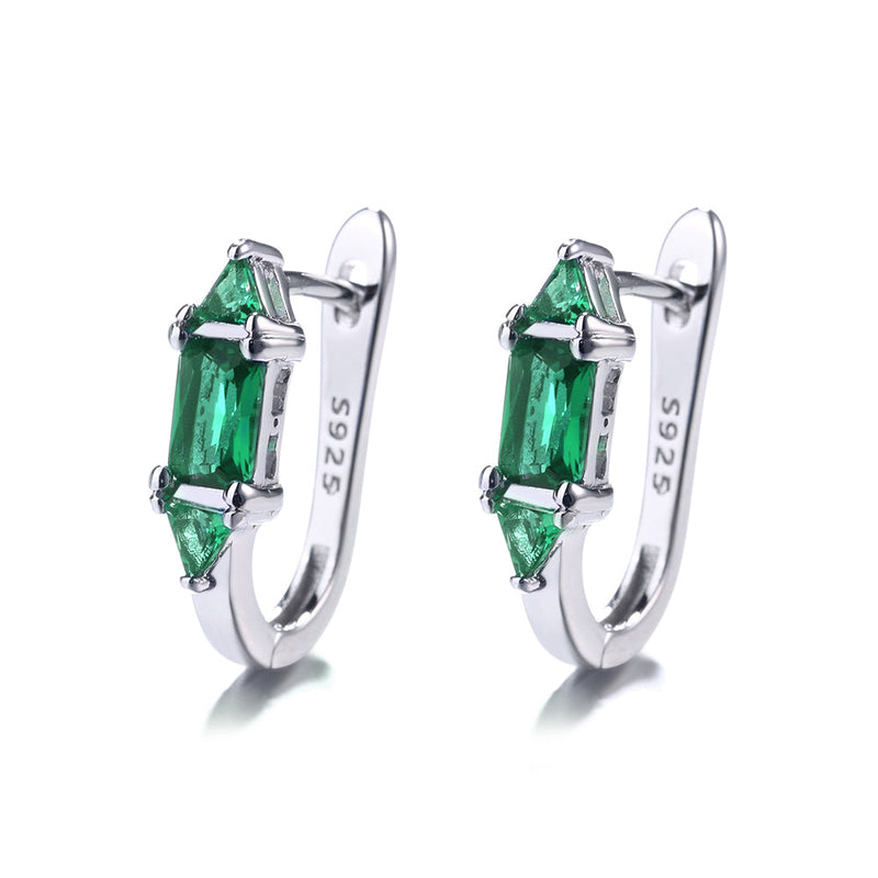 Amy and Annette Gemstone Sapphire or Emerald Huggie Earrings in Sterling Silver