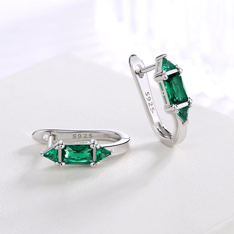 Amy and Annette Gemstone Sapphire or Emerald Huggie Earrings in Sterling Silver