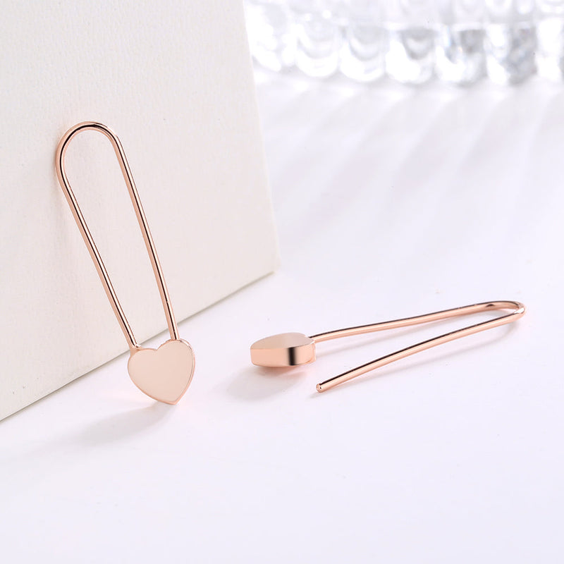 14k Rose Gold or Sterling Silver Heart Paper Clip earring