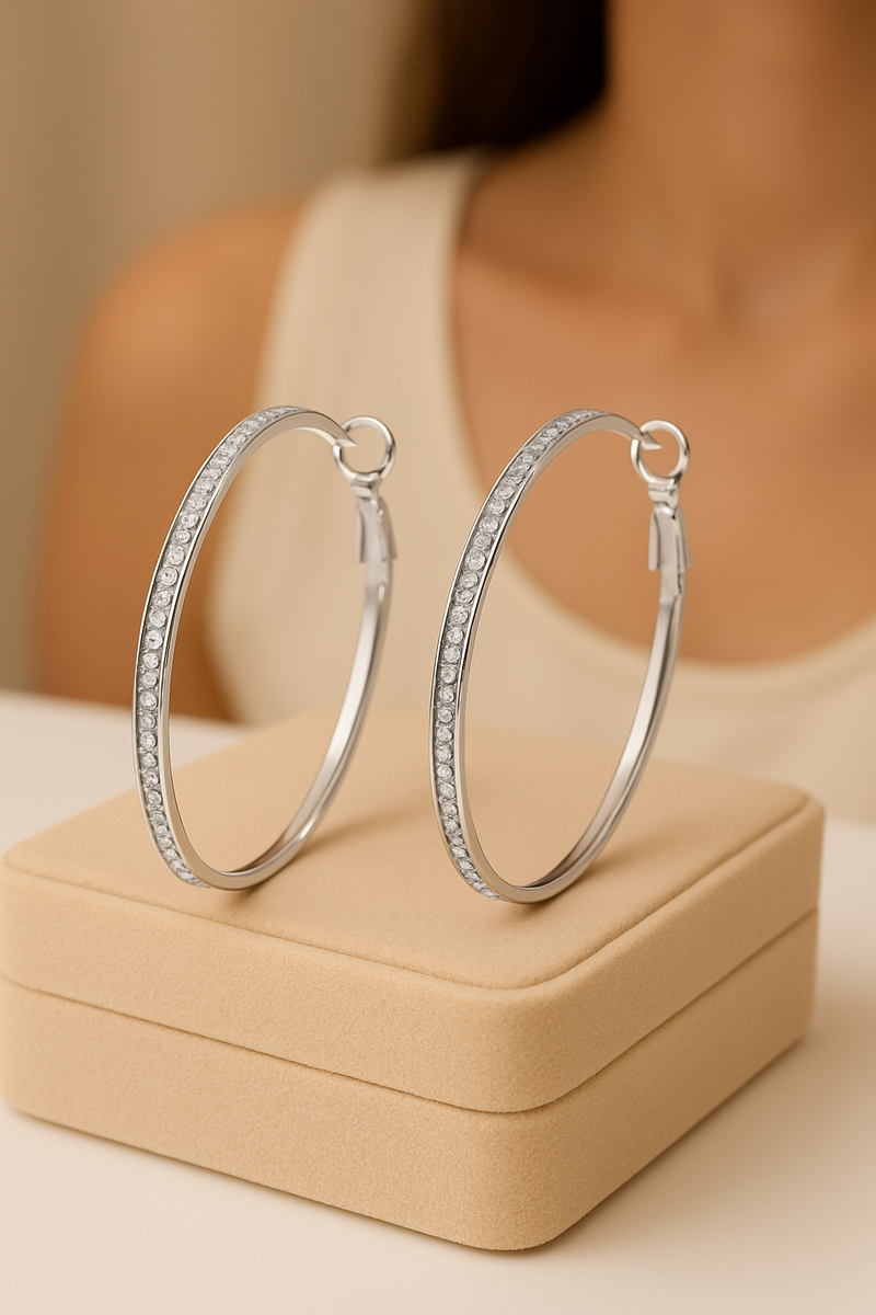 14K Gold and White Gold Large Hoop Earrings with crystals from Swarovski