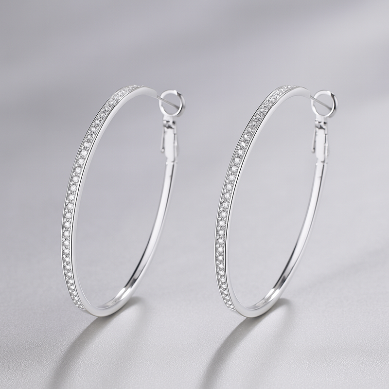 14K Gold and White Gold Large Hoop Earrings with crystals from Swarovski