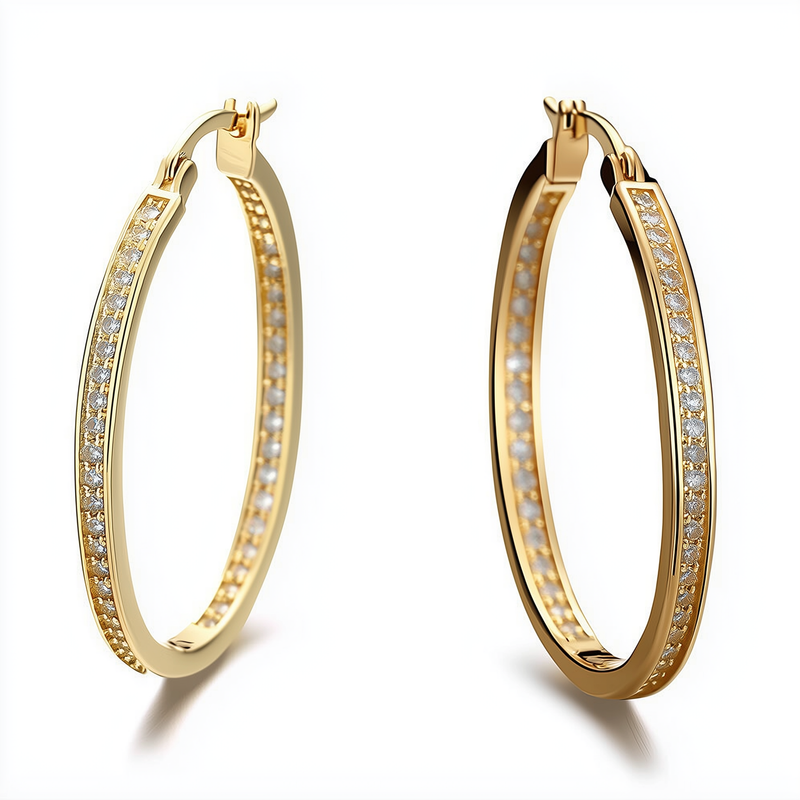14K Gold and White Gold Large Hoop Earrings with crystals from Swarovski