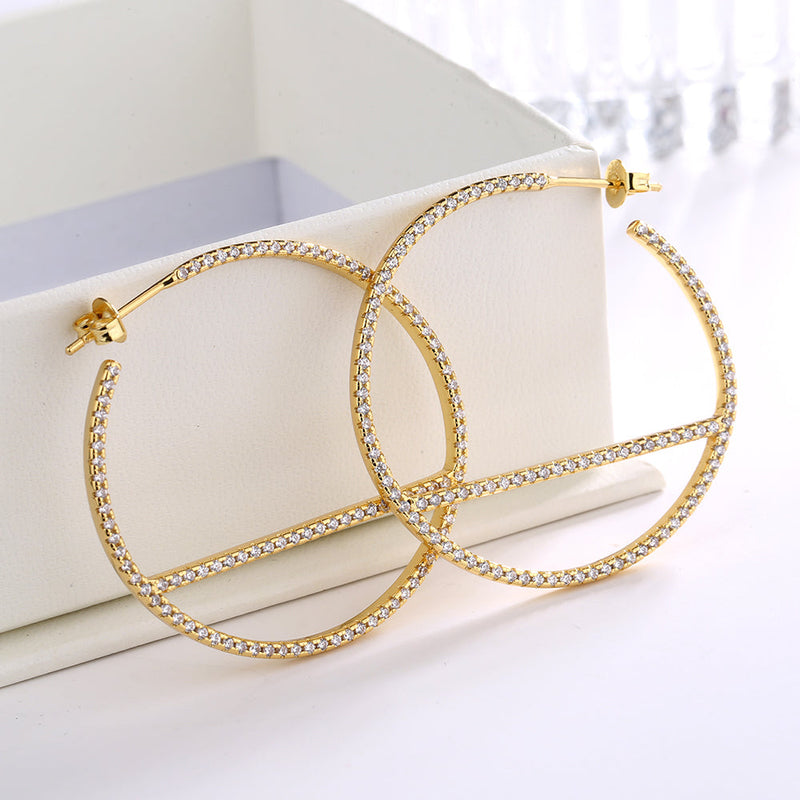 14k Gold and Sterling Silver J Hoop Earrings with crystals from Swarovski