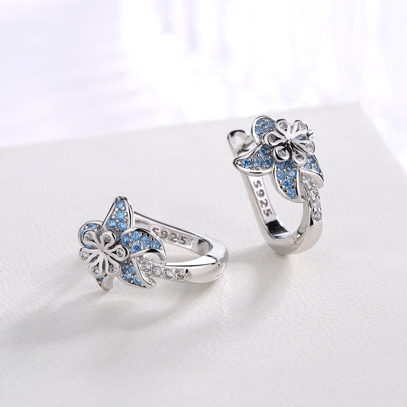 14K White Gold Floral Huggie with crystals from Swarovski