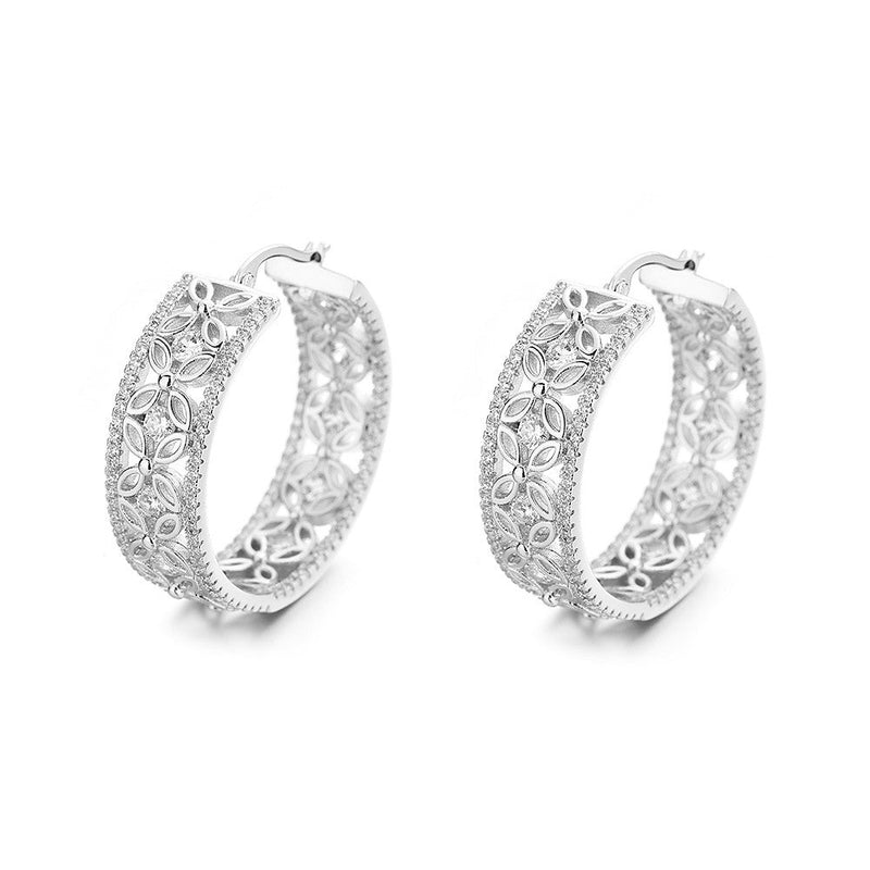 14K Gold Filigree Flower Hoop Earring with crystals