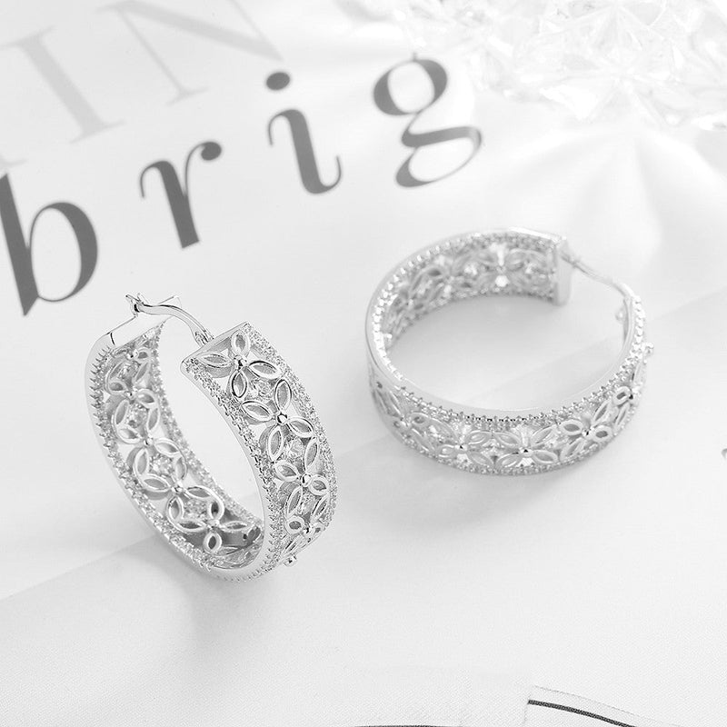 14K Gold Filigree Flower Hoop Earring with crystals