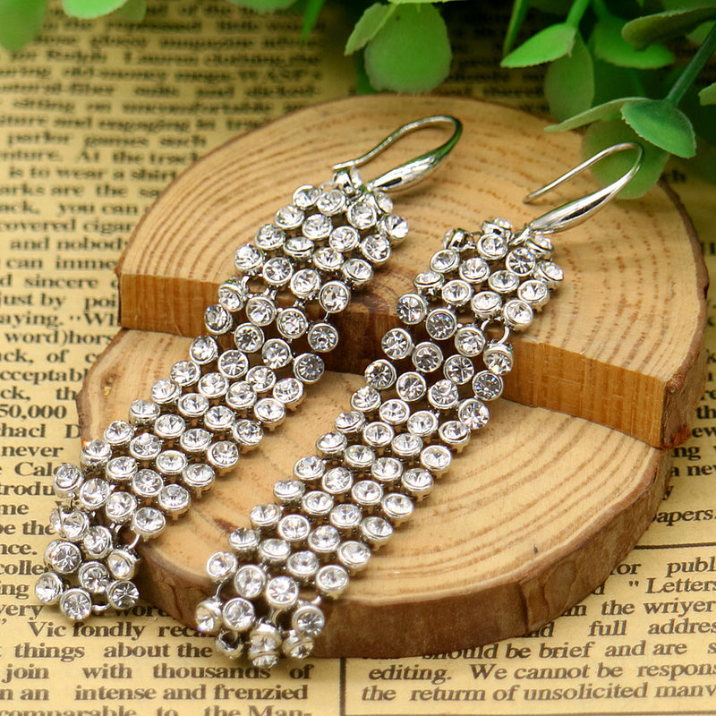 Mesh Crystal Drop and Dangle Earrings in 14K White Gold