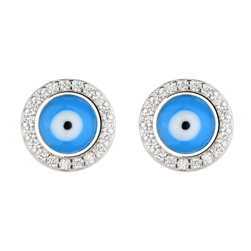 Sterling Silver Evil Eye Earrings with Swarovski Crystals