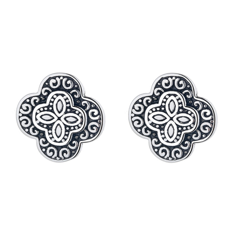 Amy and Annette Artisan Oxidized Sterling Silver Floral Earring