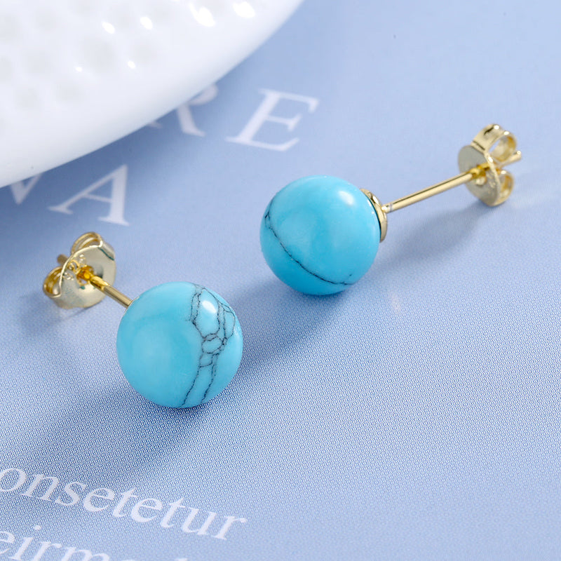Amy and Annette 14k Gold and Sterling Silver Turquoise Stud Earrings