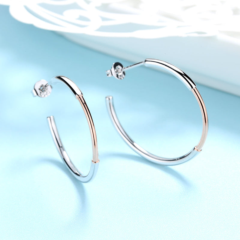 Sterling Silver and Gold Two Tone Hoop Earring With Option of Rose or Yellow Gold