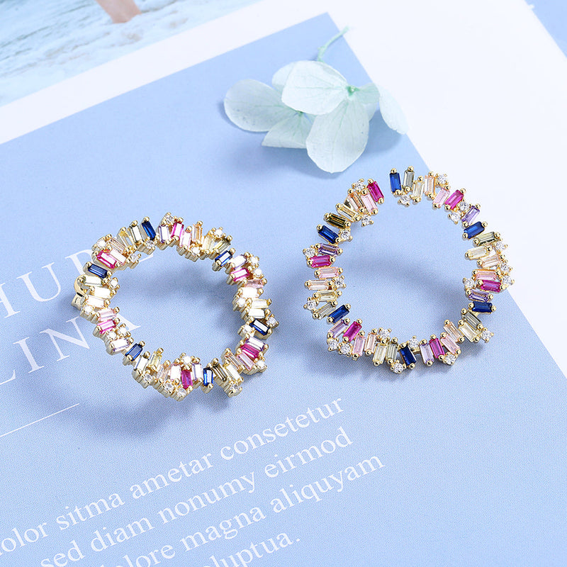 Sterling Silver Multi-Color J Hoop Earring with Crystals