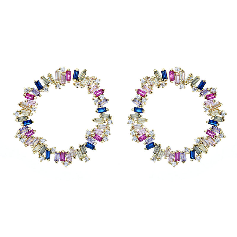 Sterling Silver Multi-Color J Hoop Earring with Crystals