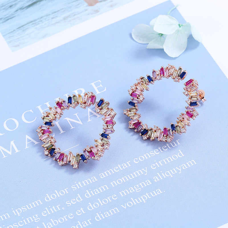 Sterling Silver Multi-Color J Hoop Earring with Crystals