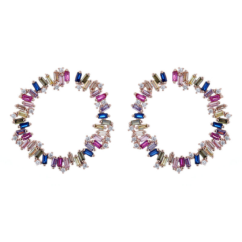 Sterling Silver Multi-Color J Hoop Earring with Crystals