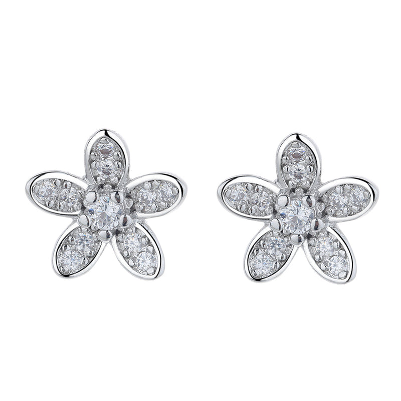 Sterling Silver Flower Stud Earrings with Swarovski Crystal