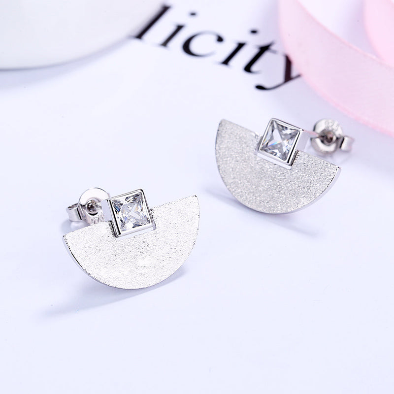 Sterling Silver Disc Earrings with Crystals