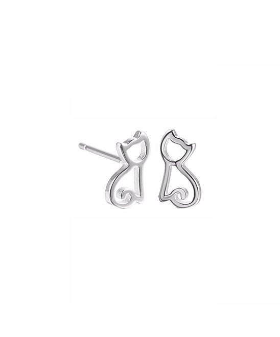 Sterling Silver Kitten Cut Out Stud Earrings
