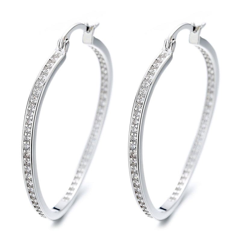 14K Gold And Sterling Silver Twisted Hoop Earrings With Crystal