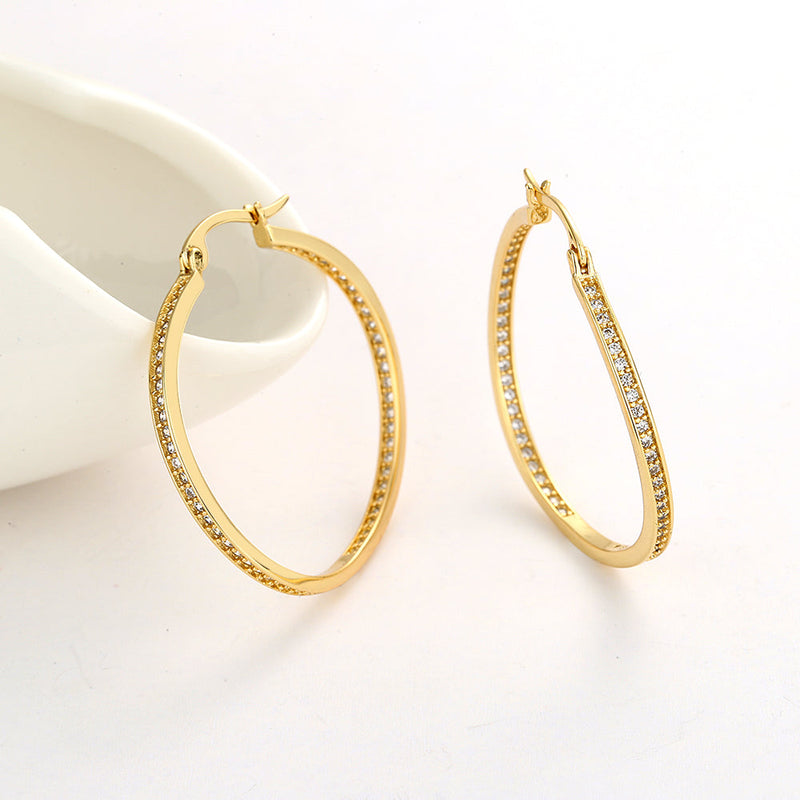 14K Gold And Sterling Silver Twisted Hoop Earrings With Crystal