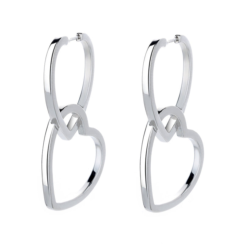 14K Gold and Sterling Silver Double Heart Drop Earrings