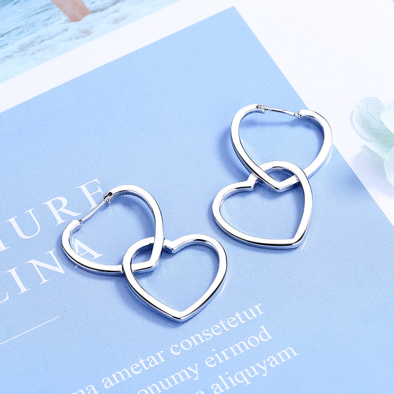 14K Gold and Sterling Silver Double Heart Drop Earrings