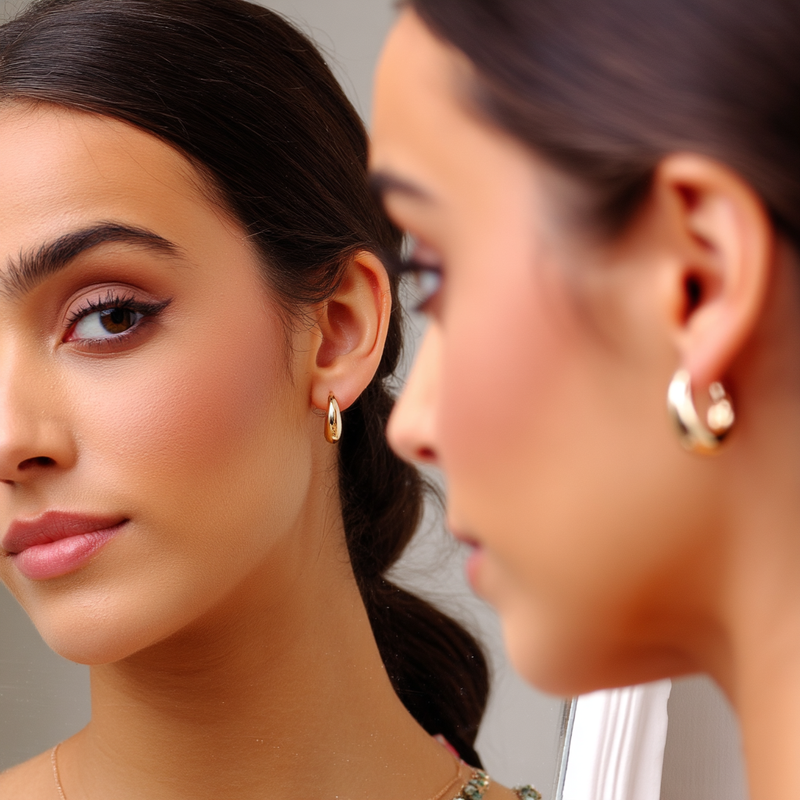 14K Gold Graduated Hoop Huggie Earring