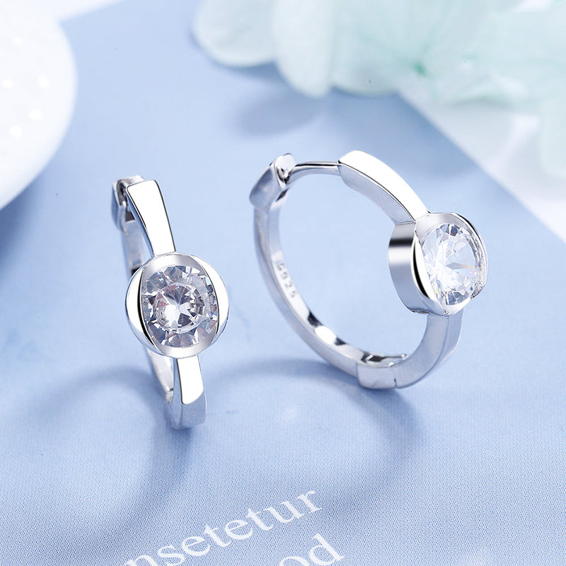 14K Gold and Sterling Silver Bezel and Hoop Earring with Crystals