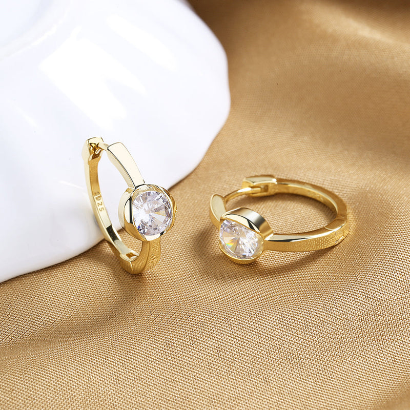 14K Gold and Sterling Silver Bezel and Hoop Earring with Crystals