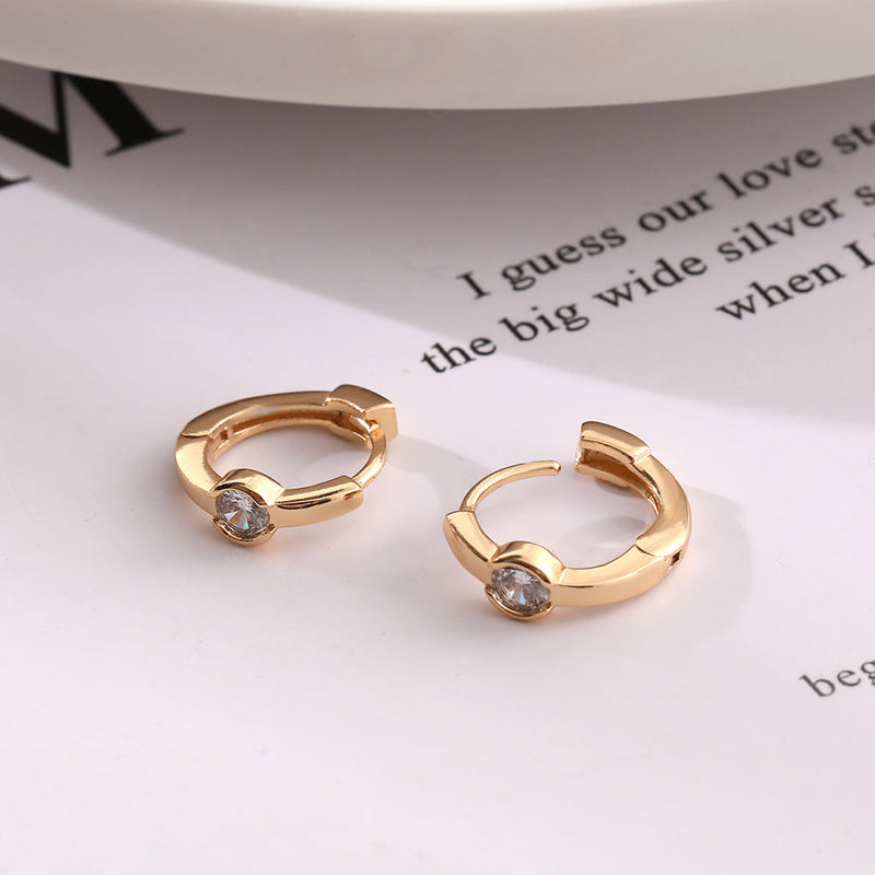 14K Gold and Sterling Silver Bezel and Hoop Earring with Crystals