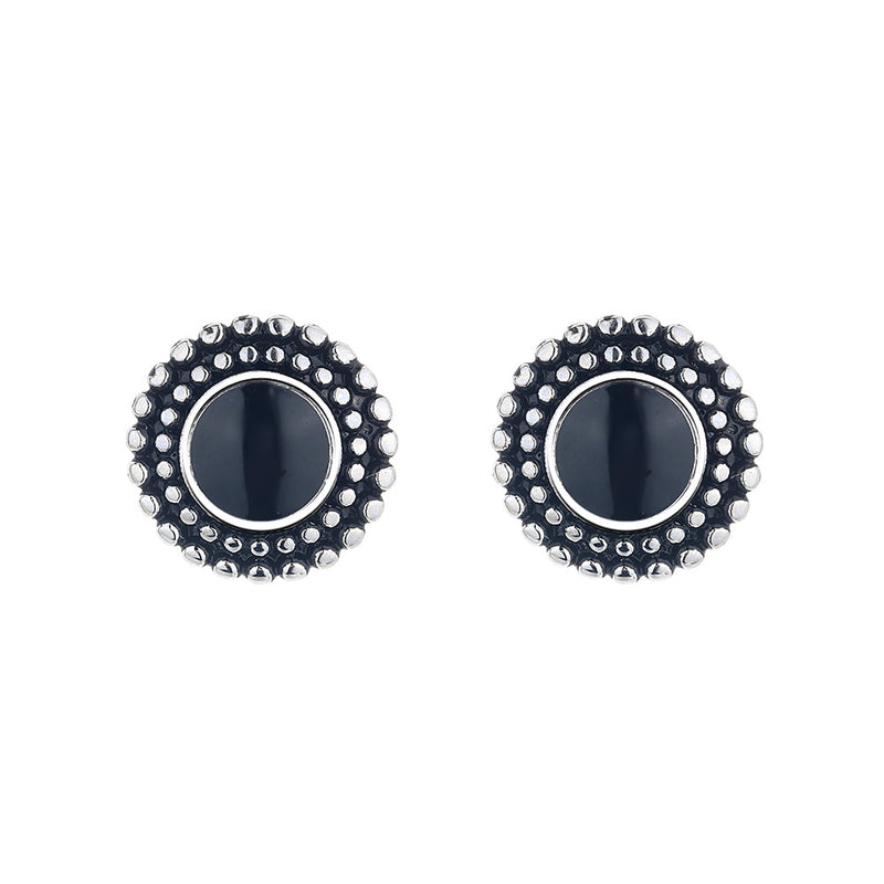 Amy and Annette Sterling Silver Onyx Artisan Stud Earrings