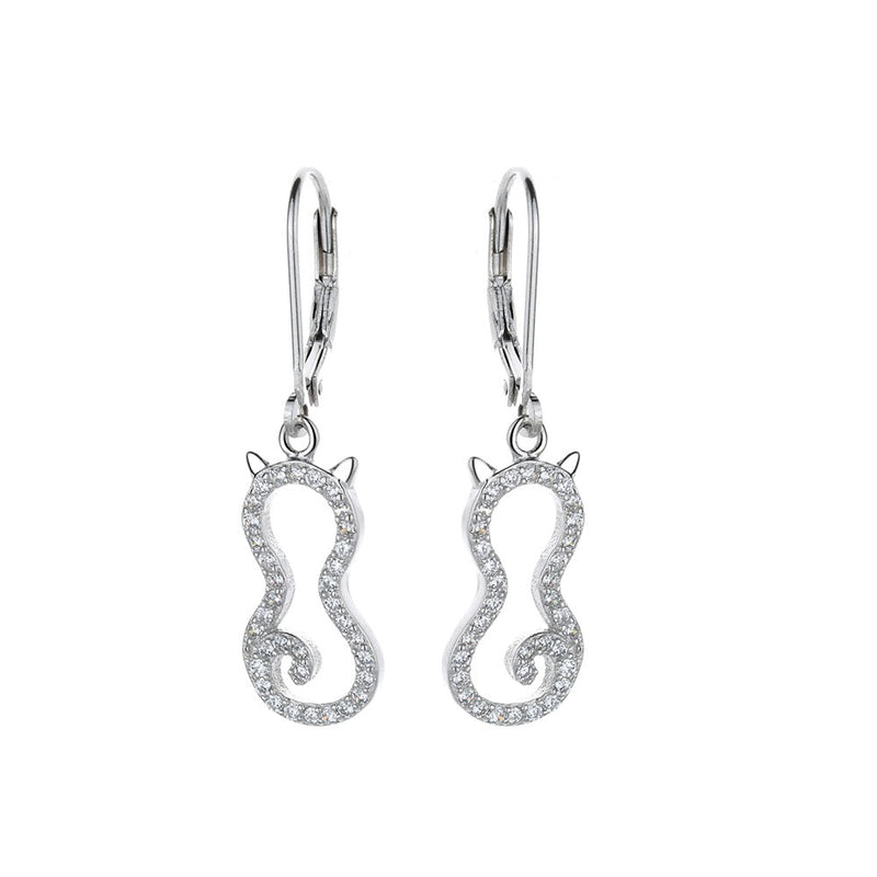 Sterling Silver Cat Leverback Earring with crystals