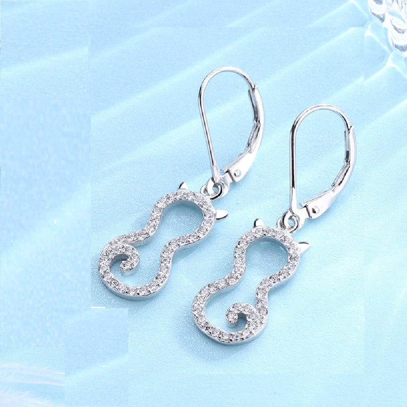 Sterling Silver Cat Leverback Earring with crystals