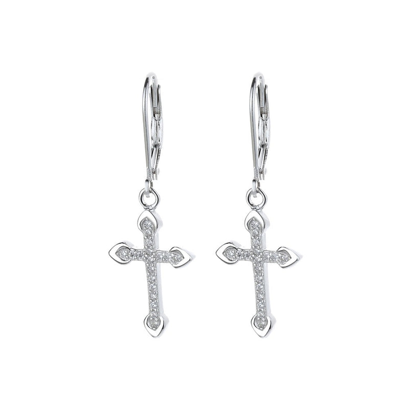Amy and Annette 18K White Gold Leverback Cross Earrings with crystals from Swarovski