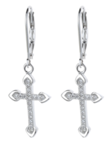 Amy and Annette 18K White Gold Leverback Cross Earrings with crystals from Swarovski