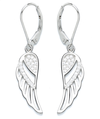 Sterling Silver Leverback Angel Earring with crystals