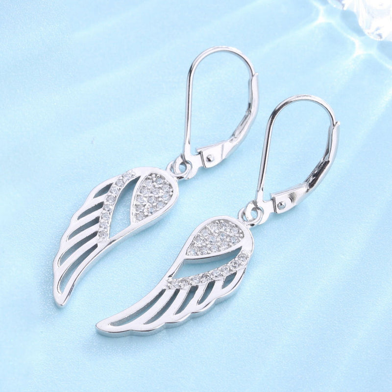 Sterling Silver Leverback Angel Earring with crystals