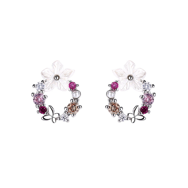 14K Gold and  Sterling Silver Opal and Resin Open Flower earrings with Crystals