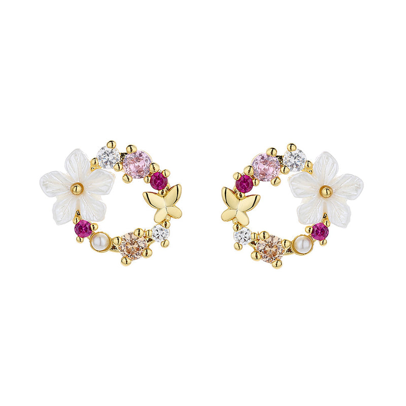 14K Gold and  Sterling Silver Opal and Resin Open Flower earrings with Crystals