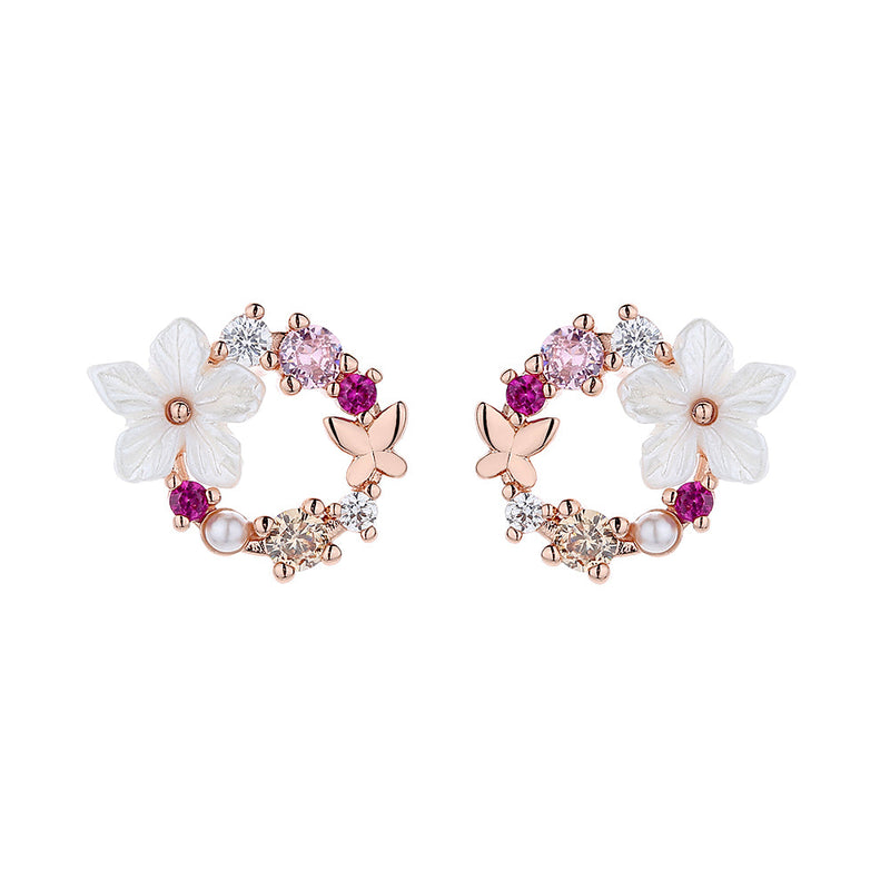 14K Gold and  Sterling Silver Opal and Resin Open Flower earrings with Crystals